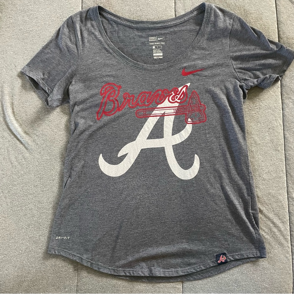 Nike Gray Braves Tee with Red and‎ White Accents